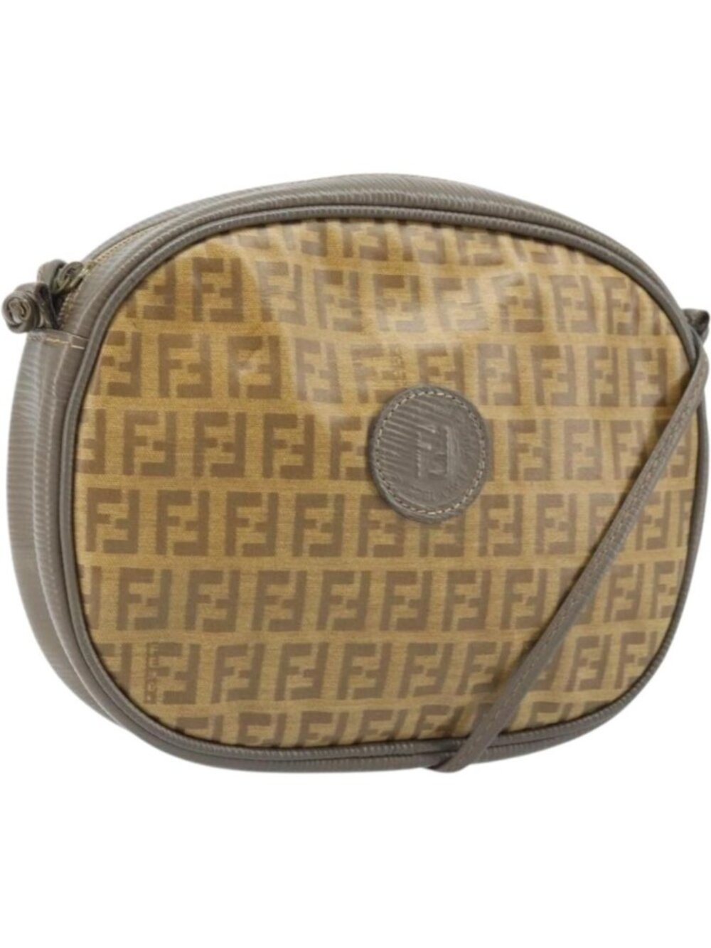 FENDI Zucchino Canvas Shoulder Bag PVC Beige Silver